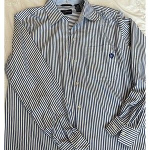 LIZ CLAIBORNE Blouse Womens SIZE S White Blue Striped Long Sleeve Collared Top